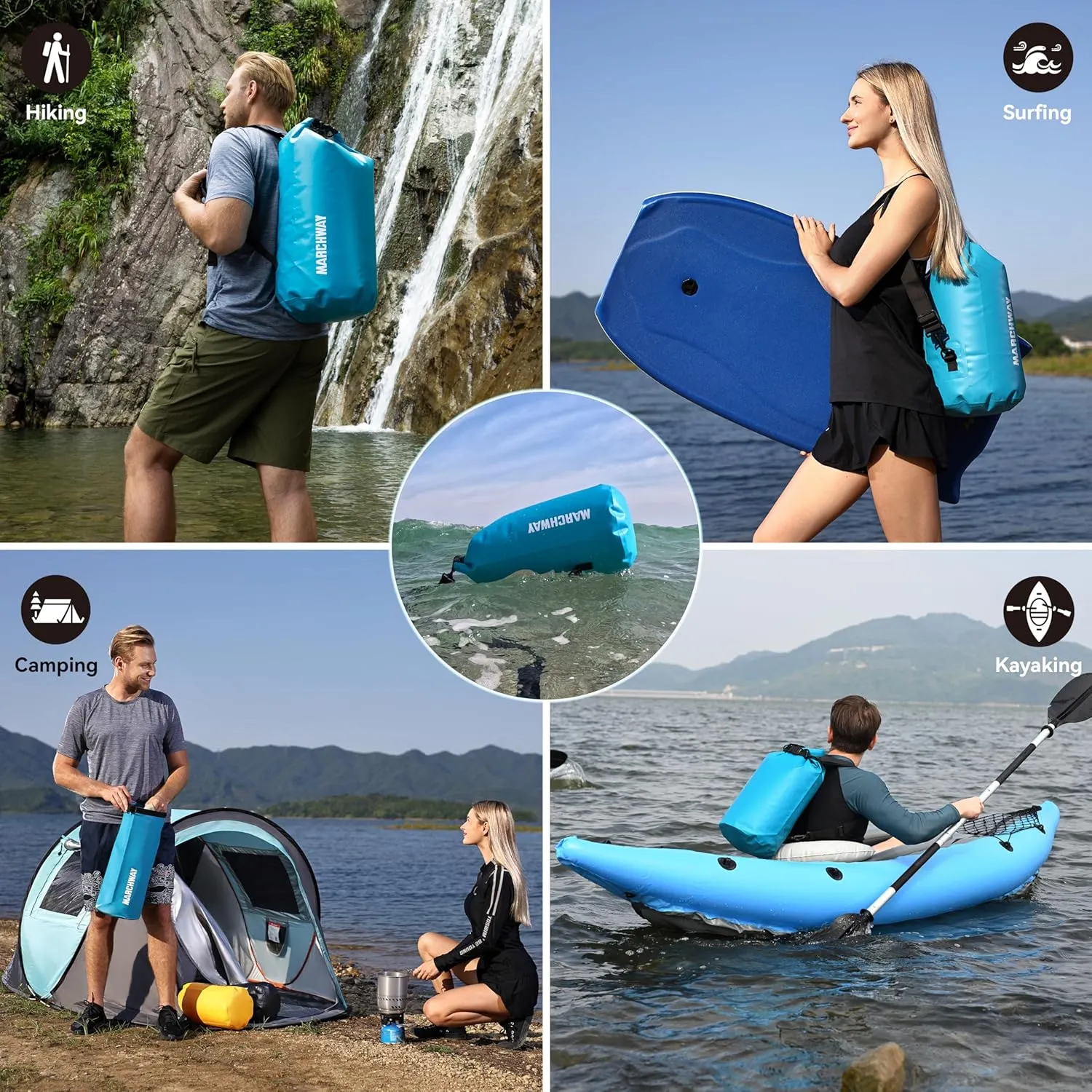 MARCHWAY Floating Waterproof Dry Bag Backpack 5L/10L/20L/30L/40L, Roll Top Sack Keeps Gear Dry for Kayaking, Rafting, Boating, Swimming, Camping, Hiking, Beach, Fishing