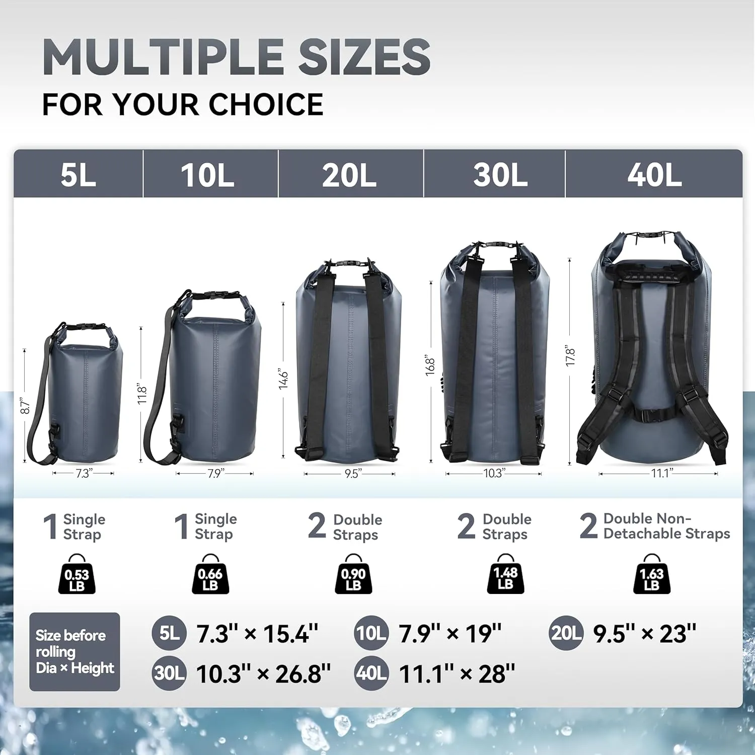 MARCHWAY Floating Waterproof Dry Bag Backpack 5L/10L/20L/30L/40L, Roll Top Sack Keeps Gear Dry for Kayaking, Rafting, Boating, Swimming, Camping, Hiking, Beach, Fishing