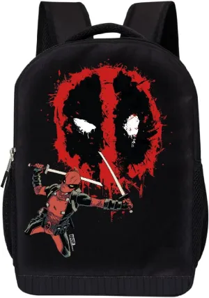 Marvel Comics Classic Deadpool Backpack - Black Knapsack 16 Inch Padded Bag (Deadpool 1)