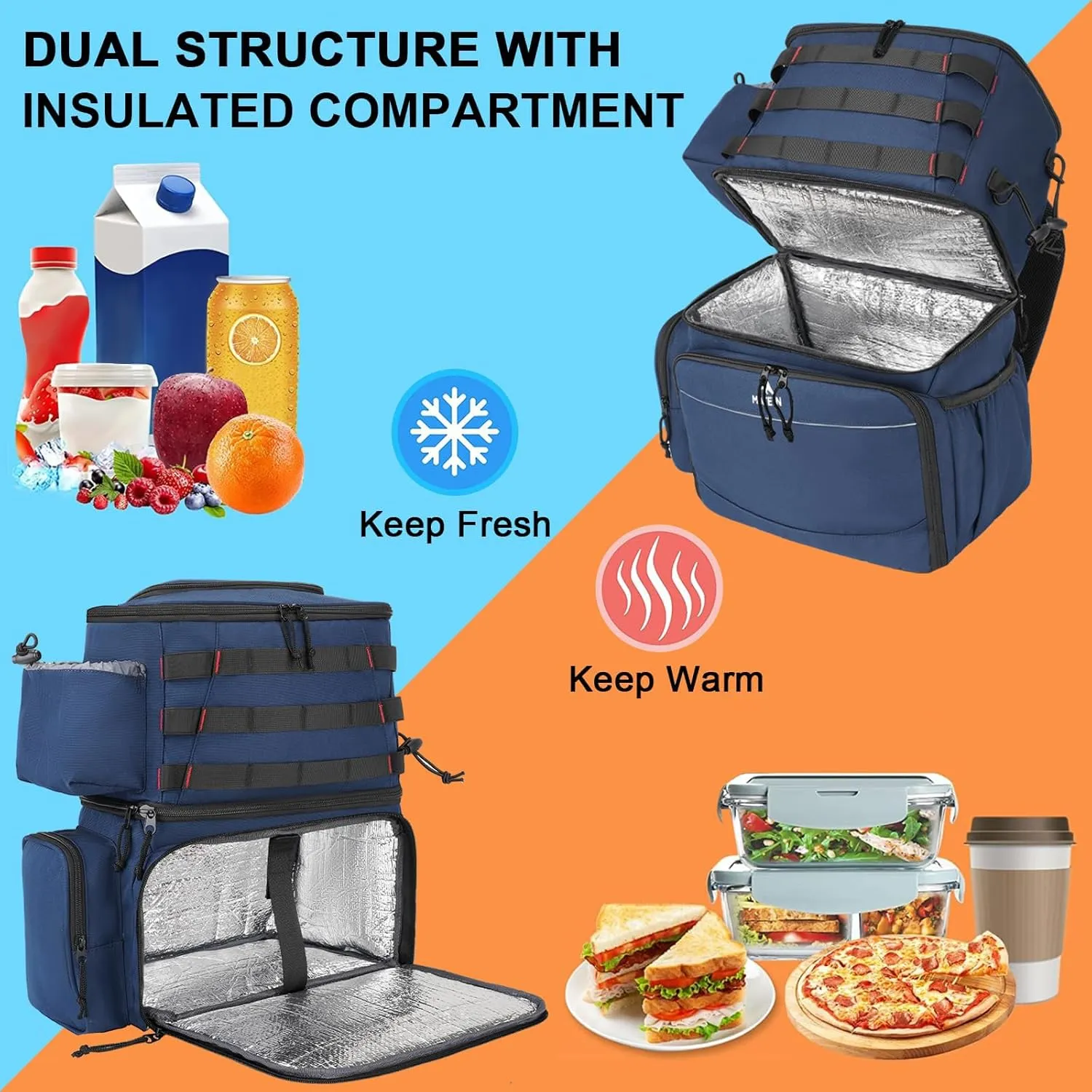 MATEIN Fishing Backpack, Water Resistant Fishing Tackle Box Bag with Rod Holders & Cooler, Gear Gifts for Men