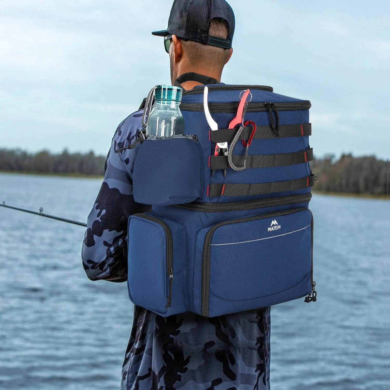 MATEIN Fishing Backpack, Water Resistant Fishing Tackle Box Bag with Rod Holders & Cooler, Gear Gifts for Men