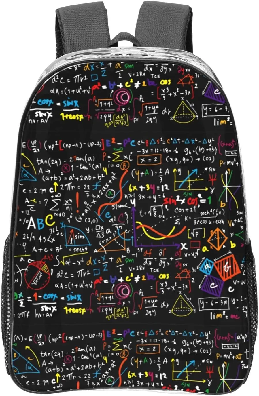 Math Formula Print Backpack PVC Clear Bag Large Capacity Reinforced Straps Travel Work Daily Use