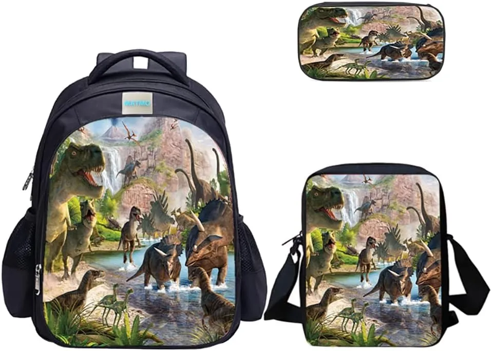 MATMO Dinosaur Backpack and Lunch Bag Set for Boys, Backpack Shoulder Bag Pencil Case (Dinosaur Backpack Set 6)