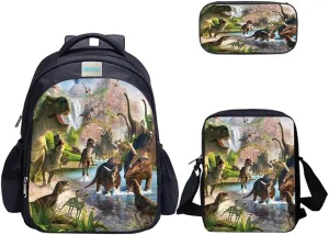 MATMO Dinosaur Backpack and Lunch Bag Set for Boys, Backpack Shoulder Bag Pencil Case (Dinosaur Backpack Set 6)