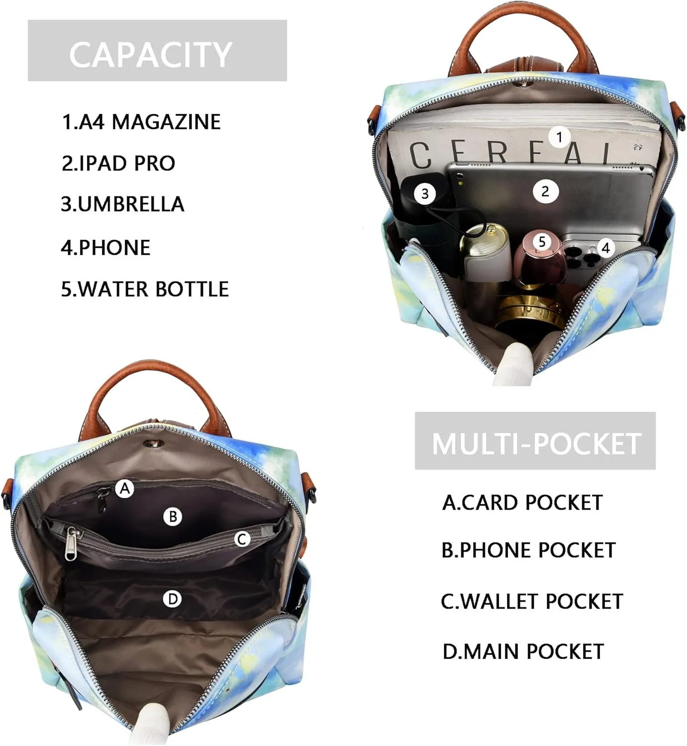 Maxoner Backpack Purse for Women Fashion Genuine Leather Convertible Shoulder Handbag Travel Bag Satchel Rucksack Ladies Bag