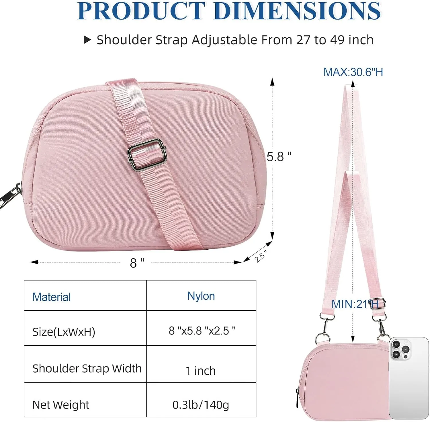 MAXTOP Small Nylon Crossbody Bags for Women Unisex Belt Bag Fanny Pack with Adjustable Strap for Traveling Shopping
