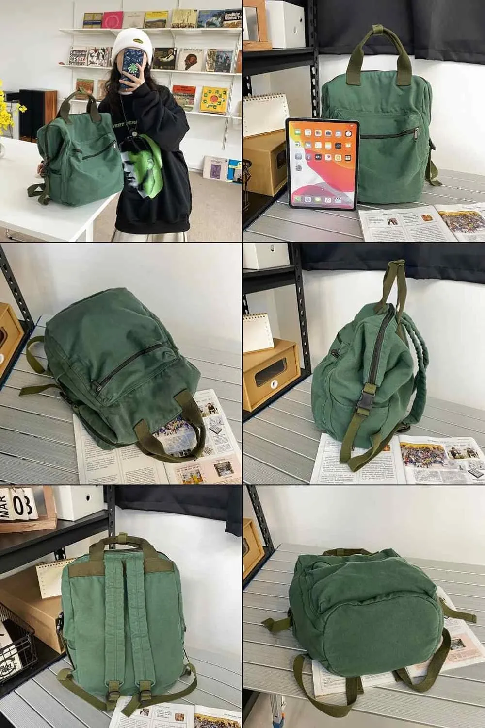 MaxxCloud Aesthetic College Laptop Backpack, Heavy Cotton, Retro Canvas Backpack Travel Bag, Large