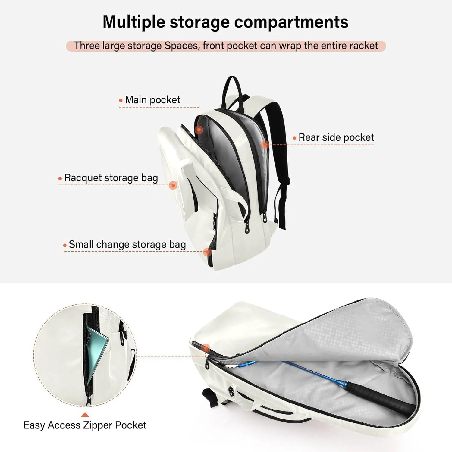 MCHIVER Tennis Bags for Men Women Tennis Backpack Hold 2 Rackets Badminton Racquet Backpack 11.81 * 7.87 * 17.11in