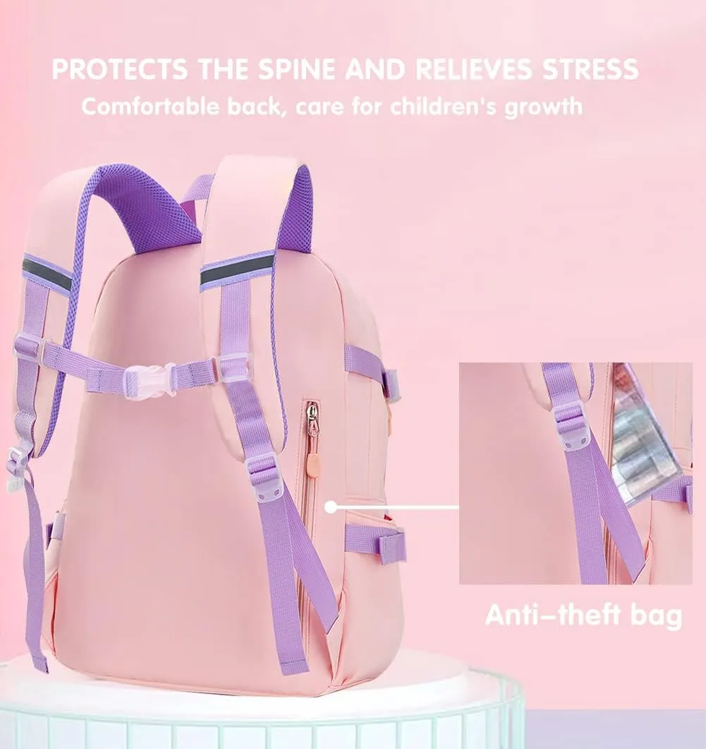 MCWTH School Backpack for Girls, Lightweight Waterproof Cute Bunny School Bookbag for Teen Kids Students Elementary (Rabbit Pink) Large