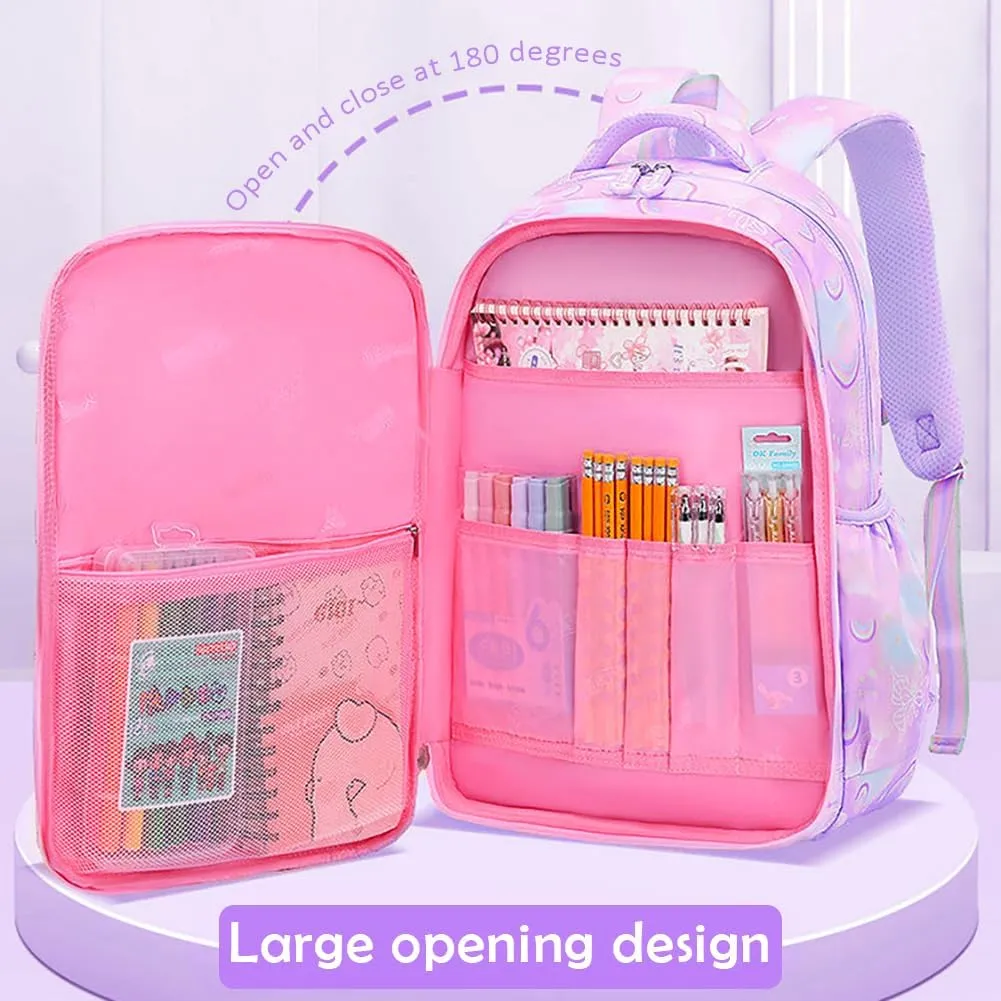 MCWTH School Backpack for Girls, Lightweight Waterproof Cute Butterfly School Bookbag for Teen Kids Students Elementary (Butterfly Purple)
