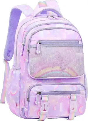 MCWTH School Backpack for Girls, Lightweight Waterproof Cute Butterfly School Bookbag for Teen Kids Students Elementary (Butterfly Purple)