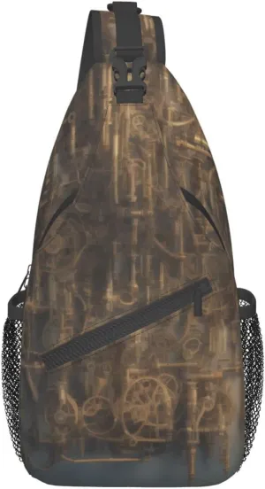 Mechanical Pipeline Wall Print Cross Chest Bag Diagonally,Sling Backpack Fashion Travel Hiking Daypack Crossbody Shoulder Bag For Men Women