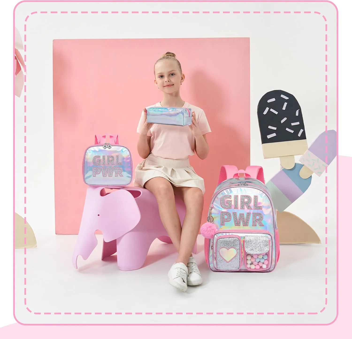 Meetbelify Backpack for Girls Backpacks for Elementary Preschool Students Kids School Cute Backpack with Lunch Box
