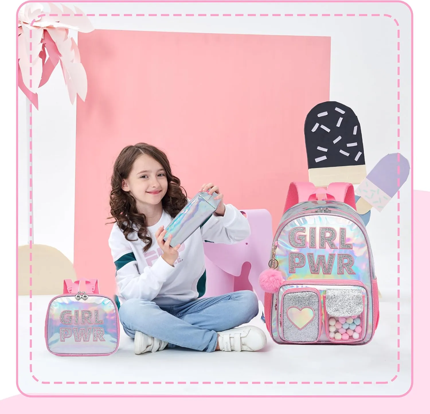 Meetbelify Backpack for Girls Backpacks for Elementary Preschool Students Kids School Cute Backpack with Lunch Box