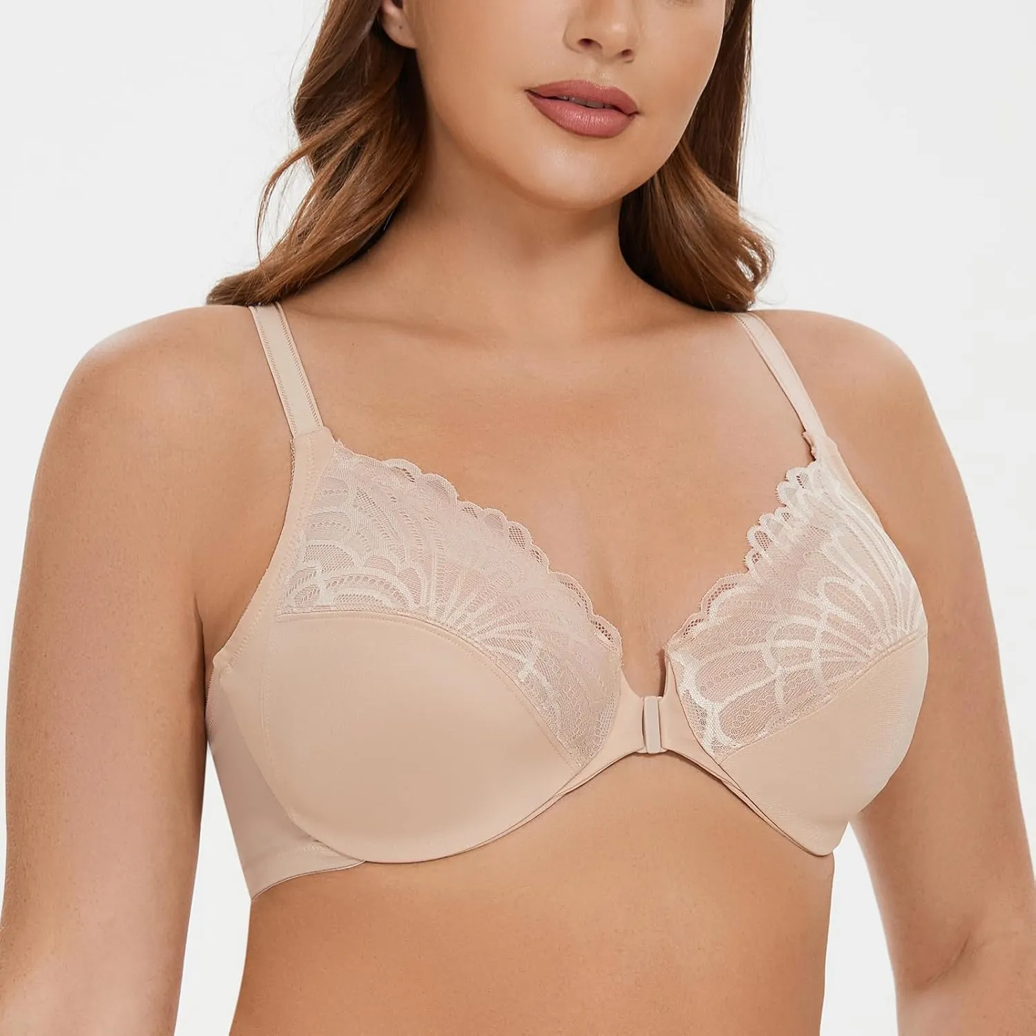 MELENECA Women's Racerback Front Closure Full Coverage Unlined Plus Size Underwire Bra