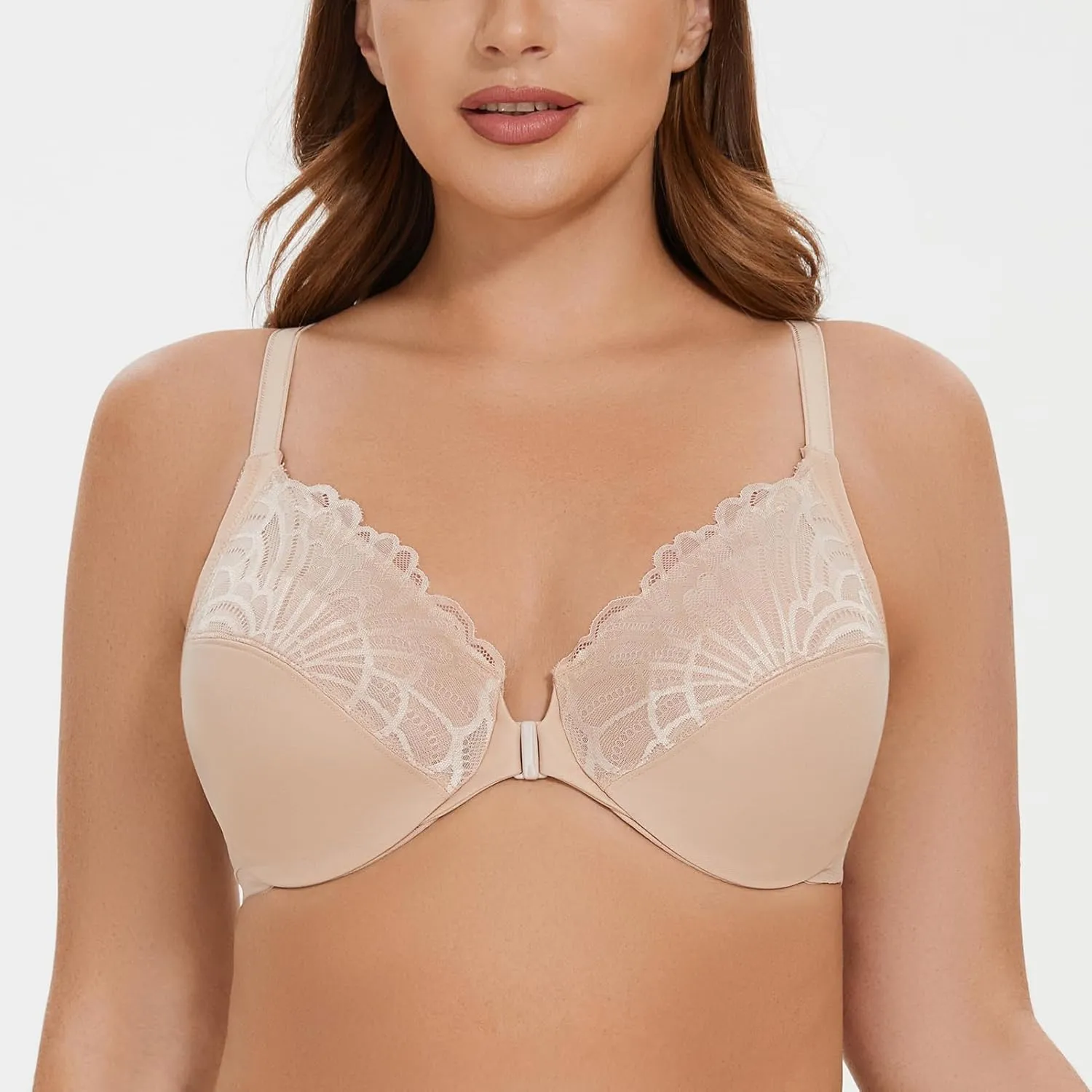 MELENECA Women's Racerback Front Closure Full Coverage Unlined Plus Size Underwire Bra