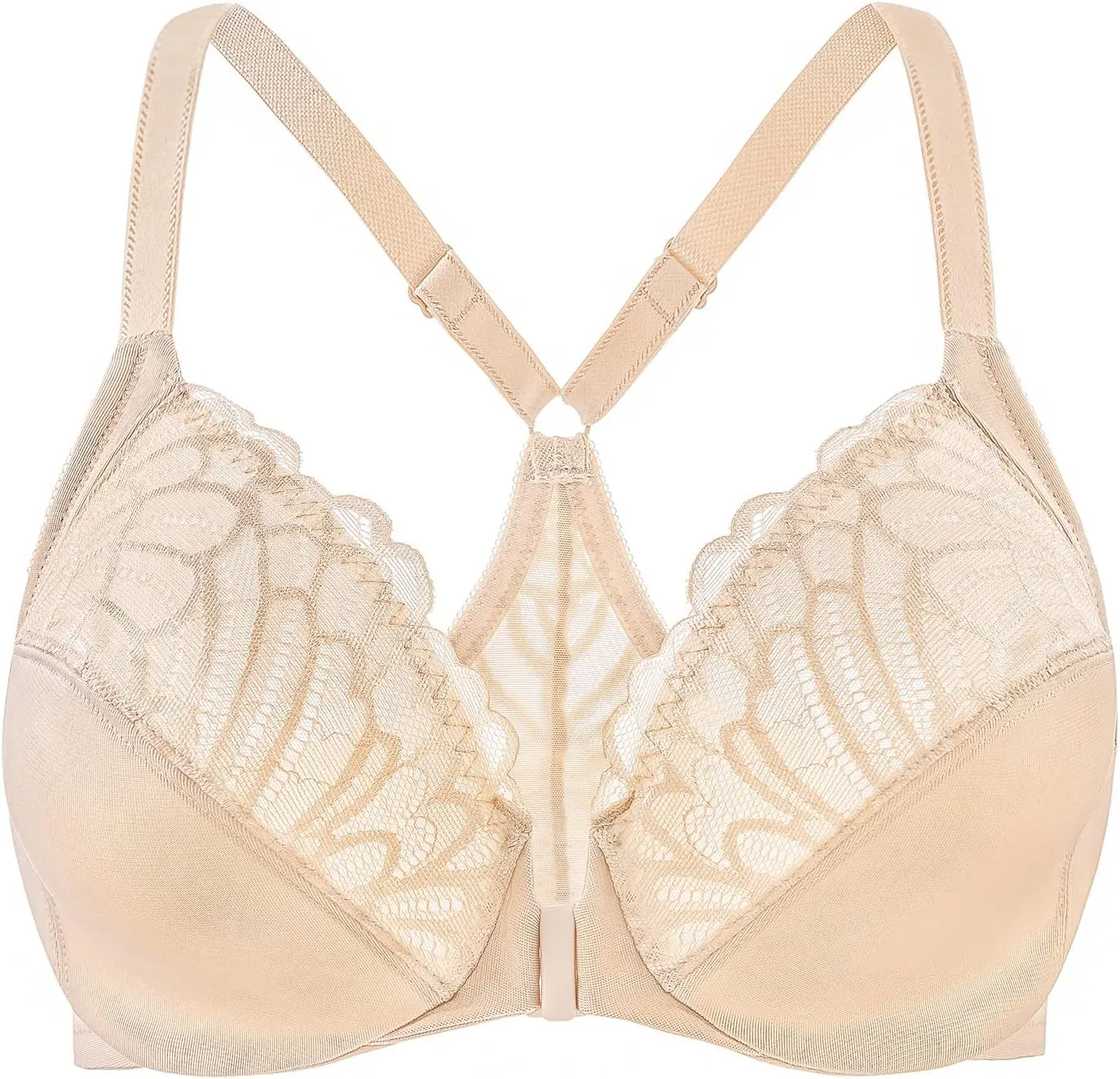 MELENECA Women's Racerback Front Closure Full Coverage Unlined Plus Size Underwire Bra