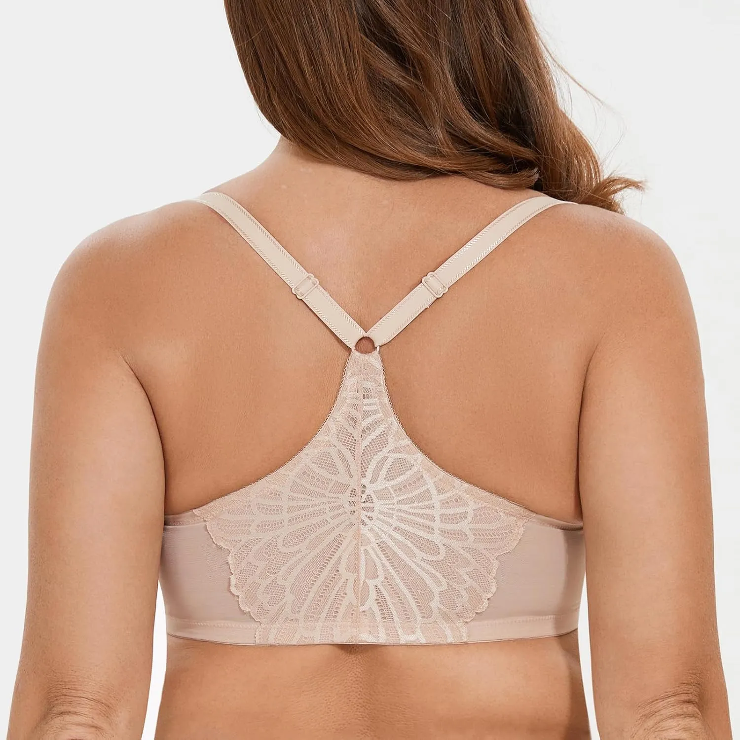 MELENECA Women's Racerback Front Closure Full Coverage Unlined Plus Size Underwire Bra