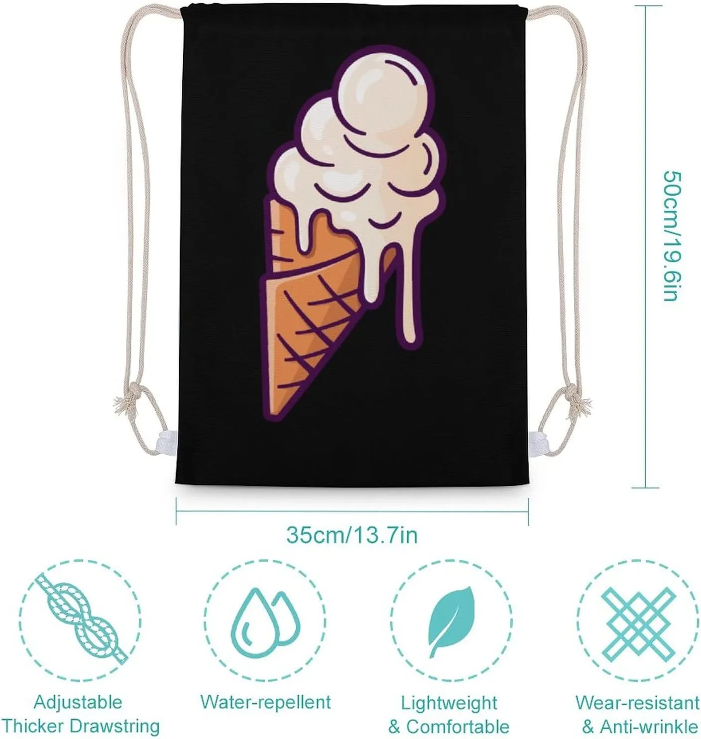 Melting Ice Cream Balls Canvas Drawstring Backpack Fashionable Sports Sackpack Personalized Shoulder Bag for Men Women 35x50cm