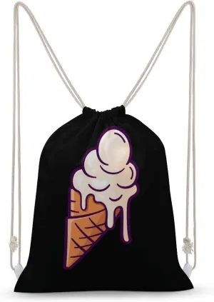 Melting Ice Cream Balls Canvas Drawstring Backpack Fashionable Sports Sackpack Personalized Shoulder Bag for Men Women 35x50cm