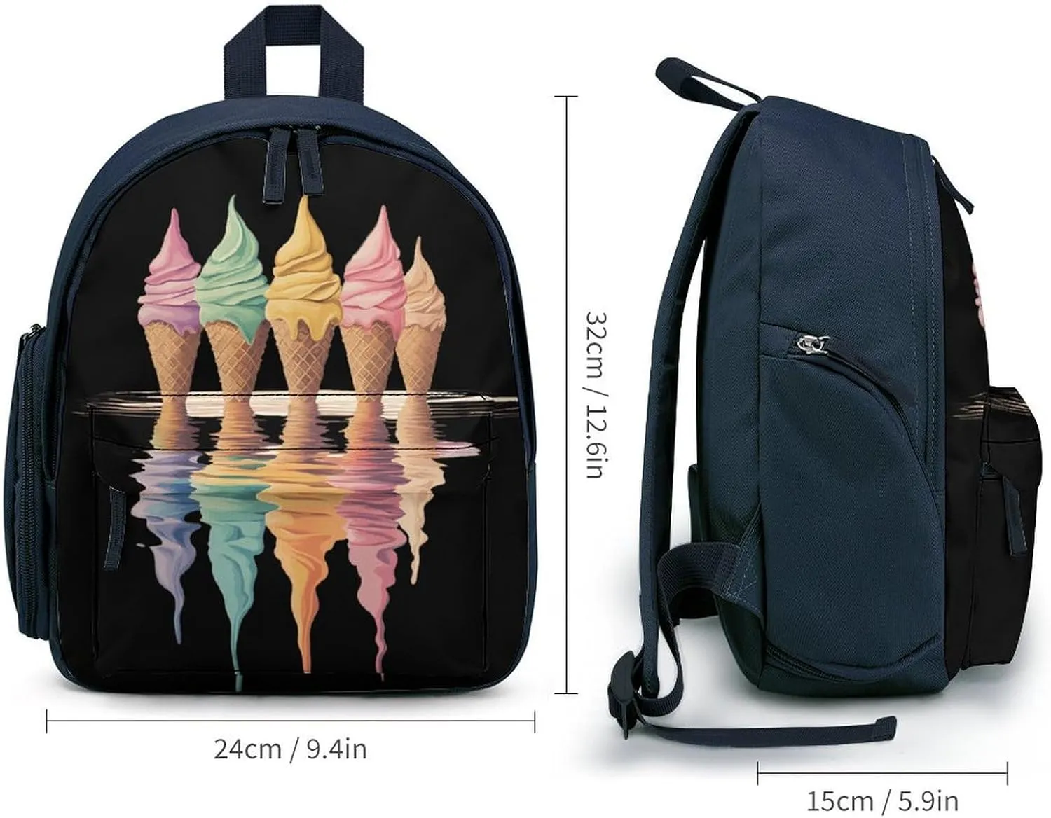 Melting Ice Cream Cones Cute Backpack Shoulders Bag Casual Daypacks Travel Back Pack for Camping Hiking Blue-style