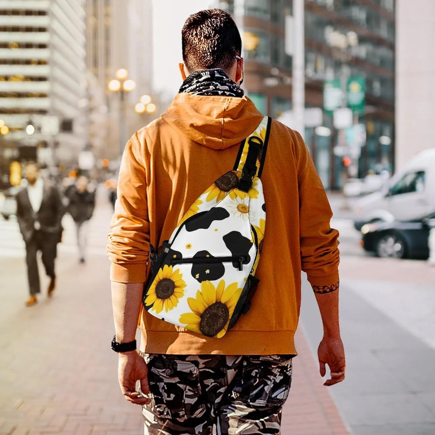Men & Women Sling Backpack Gym Bags Sack Daypack Outdoor Backpack - Anti-Theft Multipurpose Bookbag, Handy Crossbody Chest Rucksack - 80S Vintage Sunflower Cow Print