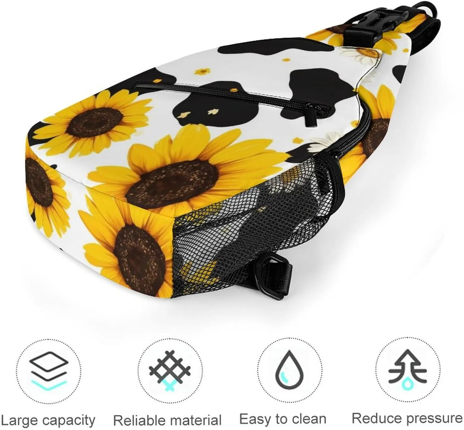 Men & Women Sling Backpack Gym Bags Sack Daypack Outdoor Backpack - Anti-Theft Multipurpose Bookbag, Handy Crossbody Chest Rucksack - 80S Vintage Sunflower Cow Print