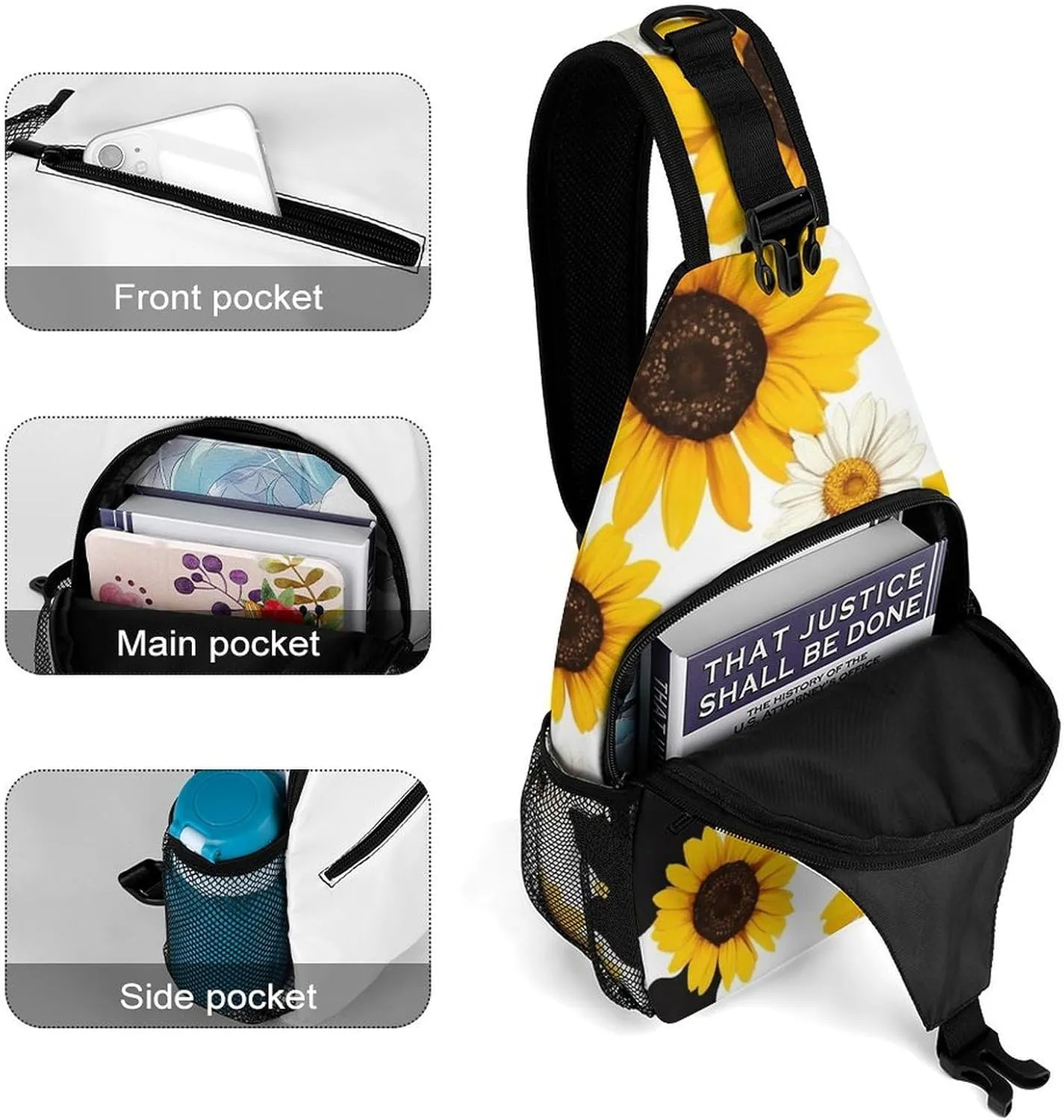Men & Women Sling Backpack Gym Bags Sack Daypack Outdoor Backpack - Anti-Theft Multipurpose Bookbag, Handy Crossbody Chest Rucksack - 80S Vintage Sunflower Cow Print