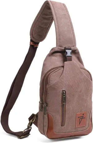 Men Sling Bag Wax Canvas Crossbody Bag Travel Hiking Chest Bag Right left or Front back Men Purse Water Resistant