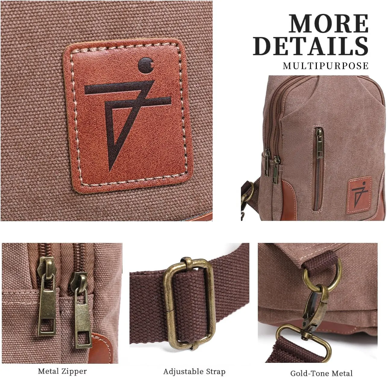 Men Sling Bag Wax Canvas Crossbody Bag Travel Hiking Chest Bag Right left or Front back Men Purse Water Resistant