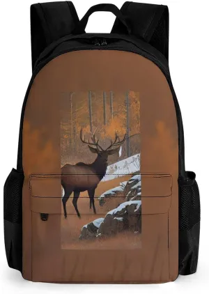 Men Women Lightweight Elk Art Daypack Bookbag Big Capacity Carry On Bag With Side Pockets for Camping Travel Bicycle