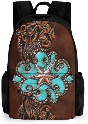 Men Women Polyester Primitive CowMan Western Country Brown Star Rustic Casual Daypack Large Capacity Carry On Bag With Adjustable Shoulder Straps for Camping Work Running