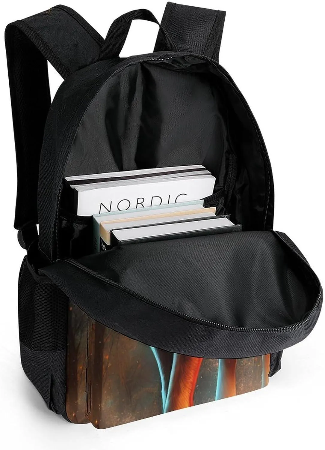 Men Women Polyester Wolf Glare Art Casual Daypack Large Capacity Carry On Bag With Adjustable Shoulder Straps for Camping Work Running