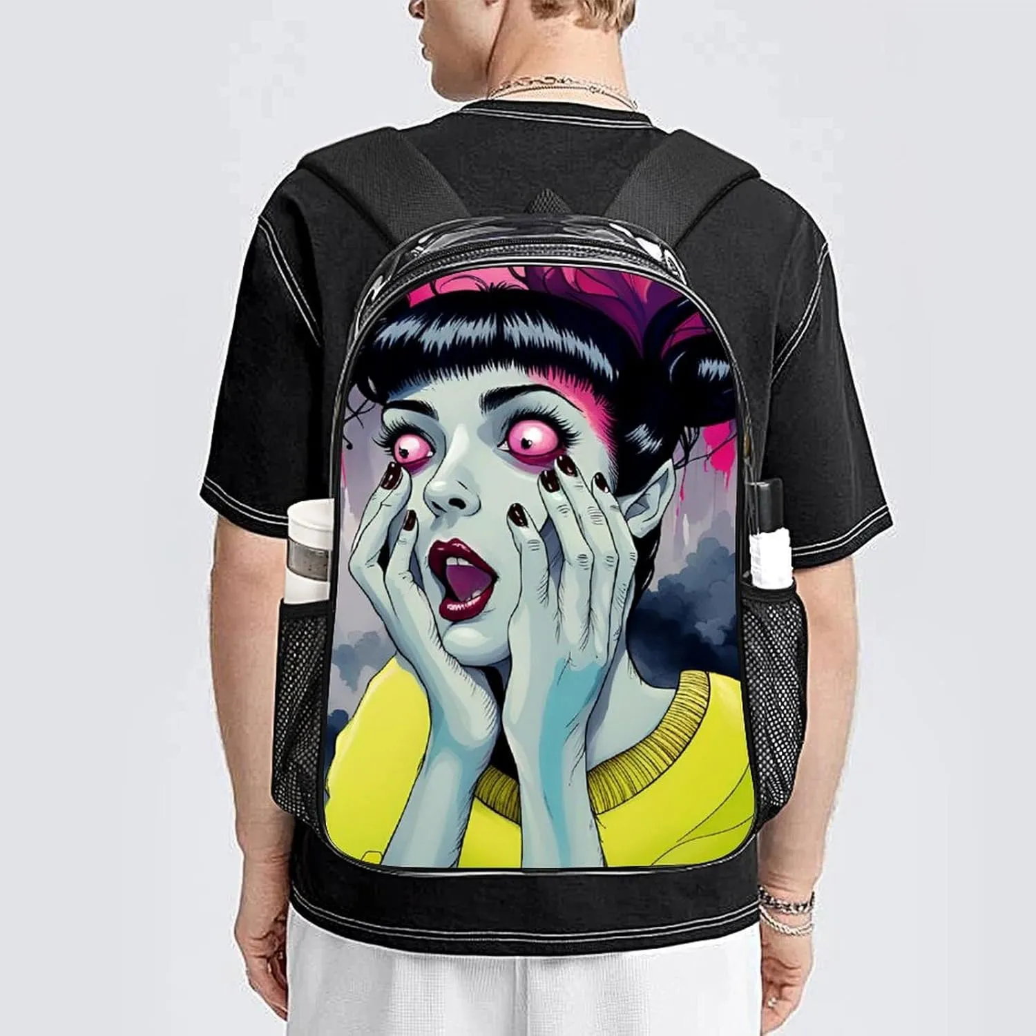 Men Women Transparent Cool Goth Gotik Gothic Women Women Art Daypack Big Capacity Shoulder Bag With Smooth Zippers for Hiking Work Walking Cycling