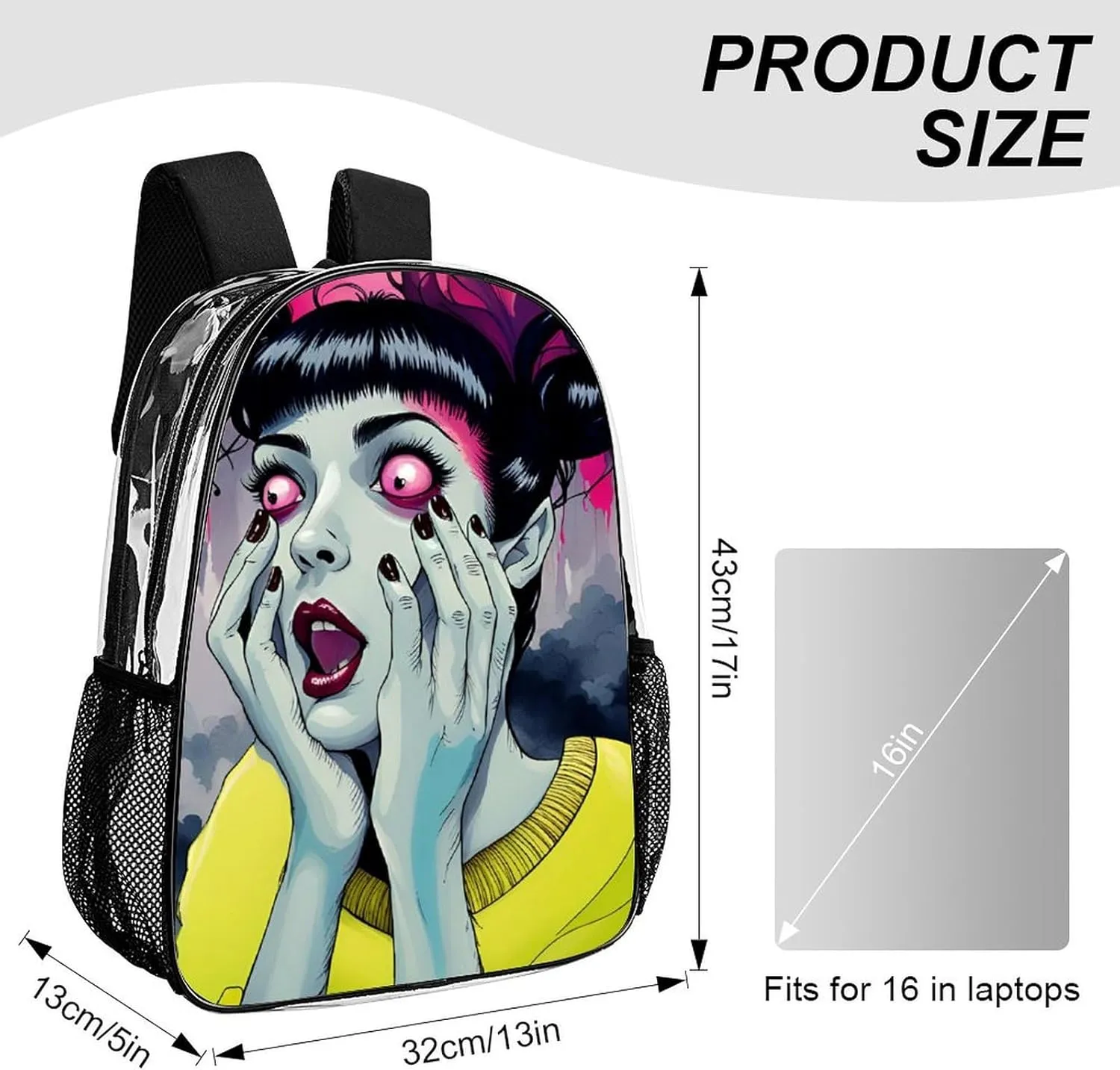Men Women Transparent Cool Goth Gotik Gothic Women Women Art Daypack Big Capacity Shoulder Bag With Smooth Zippers for Hiking Work Walking Cycling