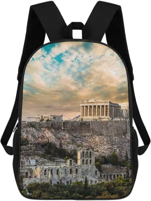MENRIAOV Parthenon Acropolis Athens Under Sky Unisex Double Shoulder Backpack Graphics Printed Bags Casual Daypack Travel Computer Backpacks for 17 Inch Laptop