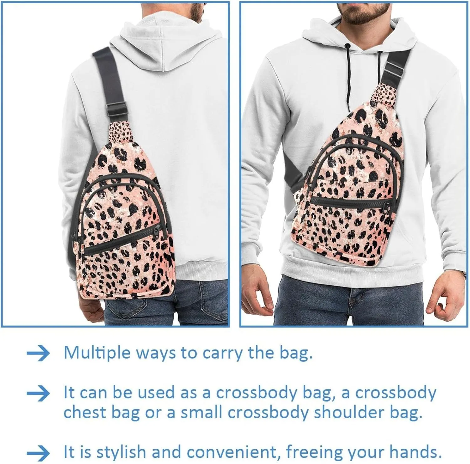 Men's Sling Backpack, Leopard Skin