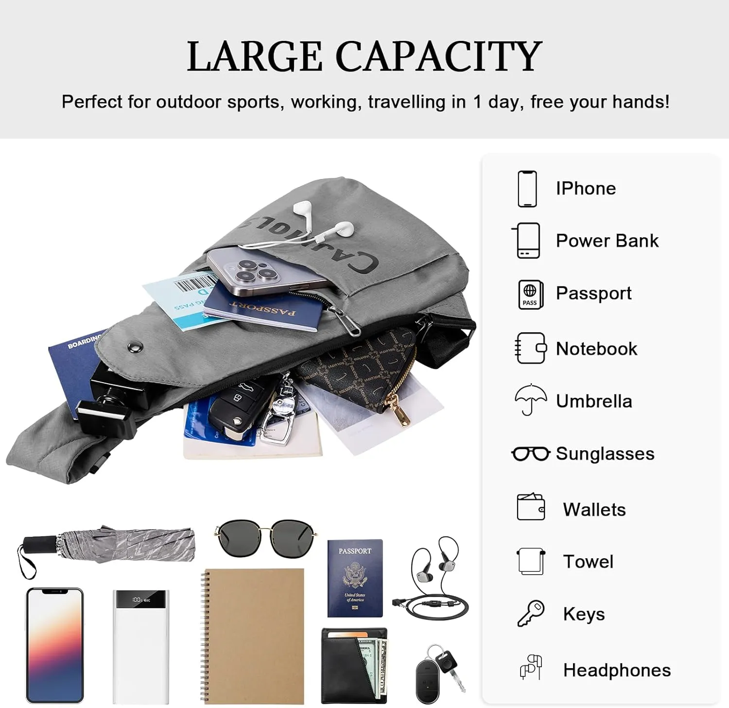 Mens Sling Bag Mens Crossbody Bags for Men Lightweight Travel Hiking Daypack Small Sling Bag