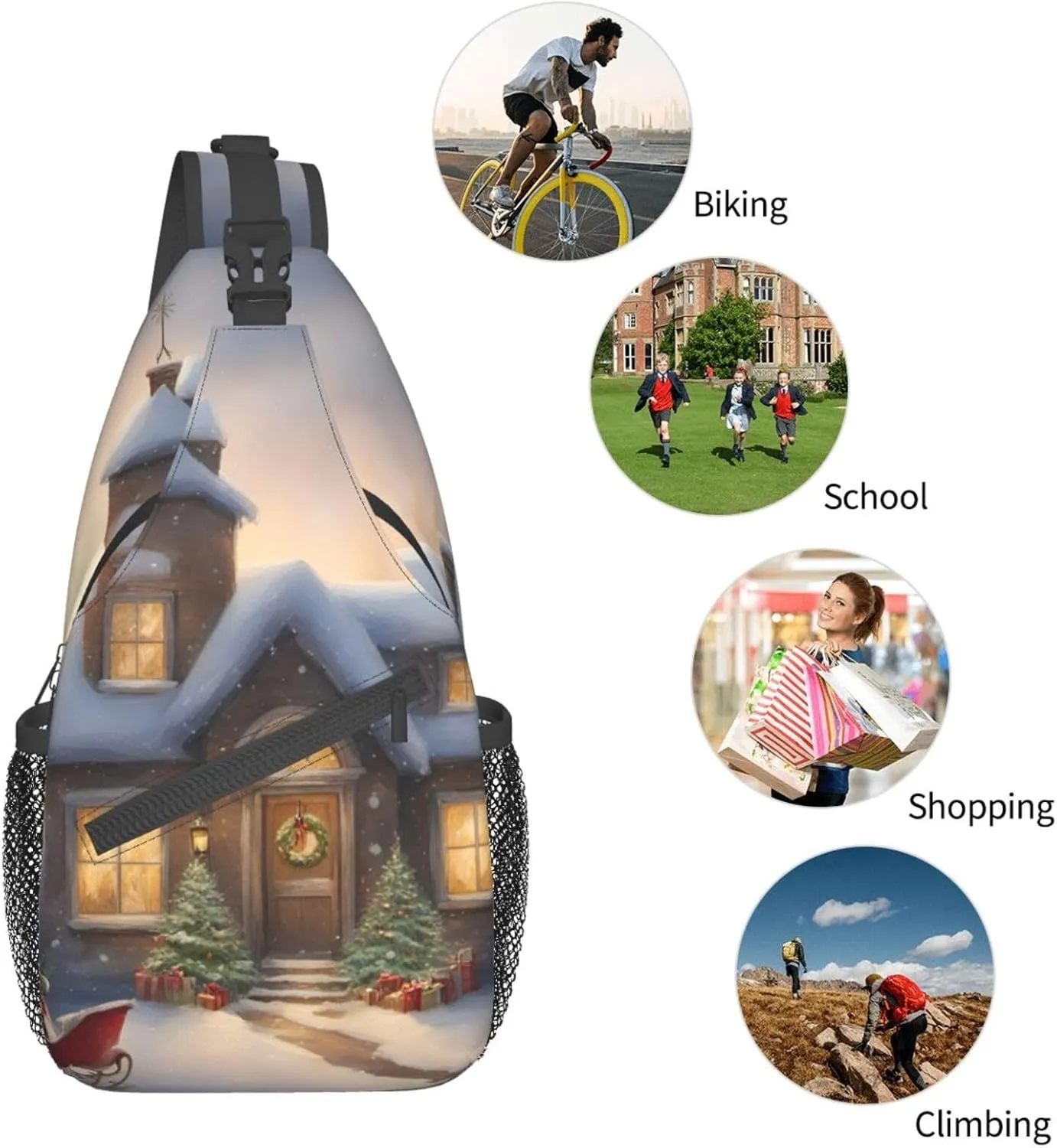 Merry Christmas Shoulder Bag Crossbody Backpack Chest Bag Lightweight Sling Daypackstravel Hiking Cycling For Men Women