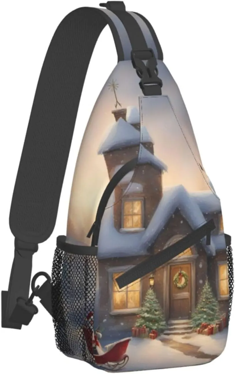 Merry Christmas Shoulder Bag Crossbody Backpack Chest Bag Lightweight Sling Daypackstravel Hiking Cycling For Men Women
