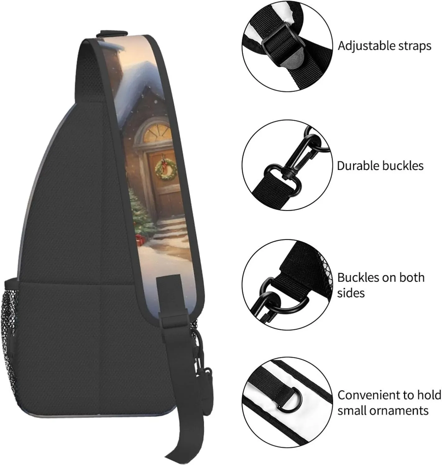 Merry Christmas Shoulder Bag Crossbody Backpack Chest Bag Lightweight Sling Daypackstravel Hiking Cycling For Men Women