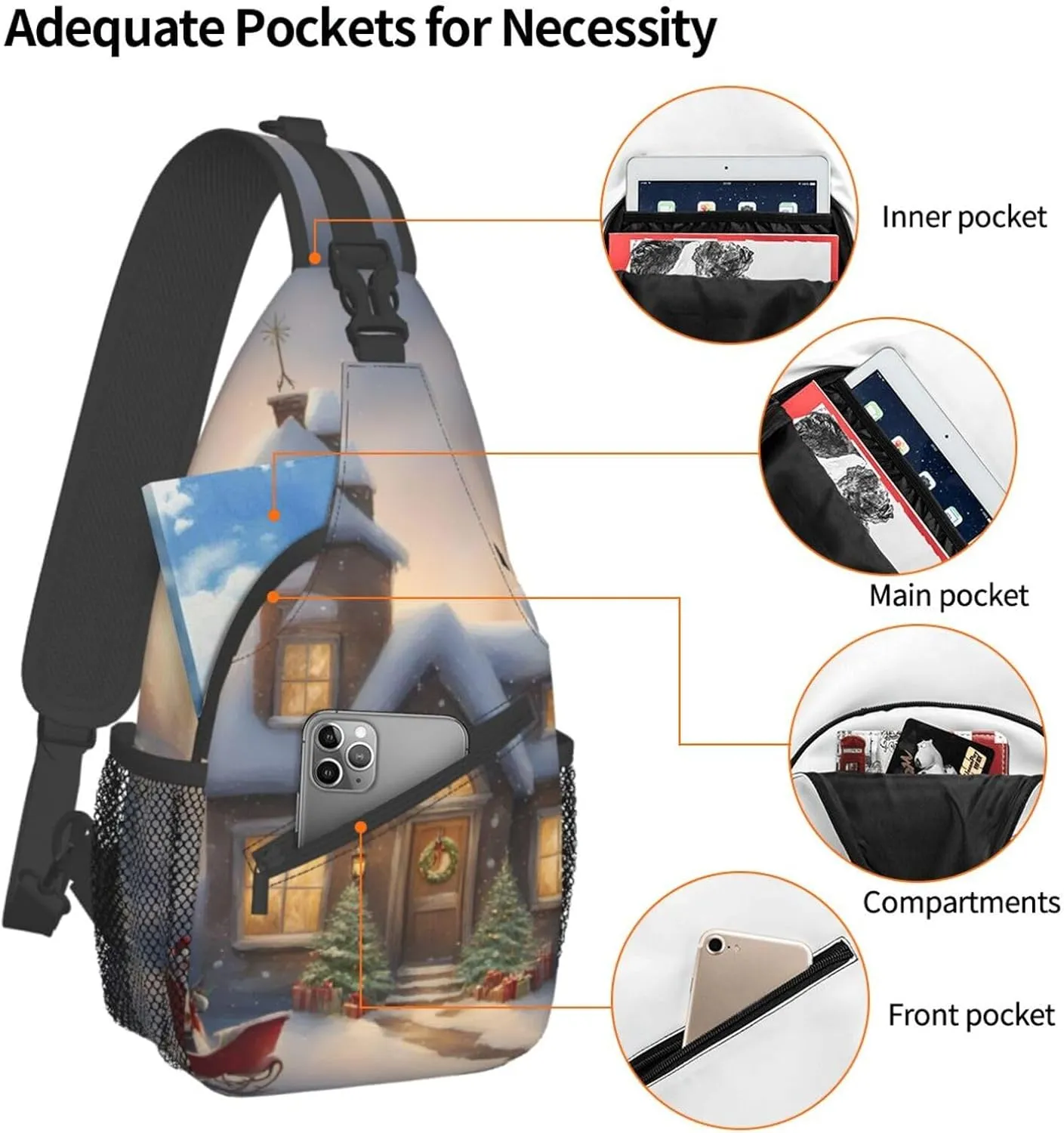 Merry Christmas Shoulder Bag Crossbody Backpack Chest Bag Lightweight Sling Daypackstravel Hiking Cycling For Men Women