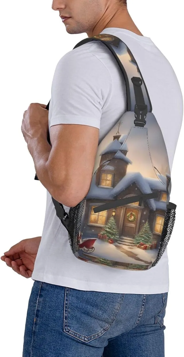 Merry Christmas Shoulder Bag Crossbody Backpack Chest Bag Lightweight Sling Daypackstravel Hiking Cycling For Men Women