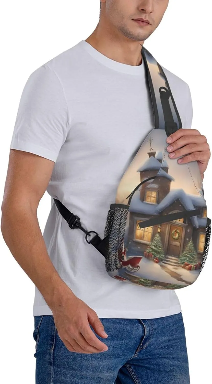 Merry Christmas Shoulder Bag Crossbody Backpack Chest Bag Lightweight Sling Daypackstravel Hiking Cycling For Men Women