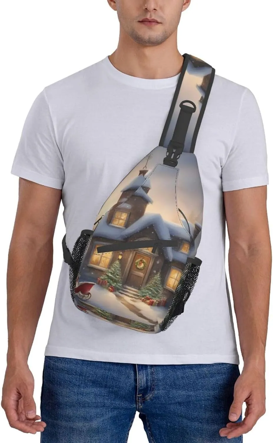 Merry Christmas Shoulder Bag Crossbody Backpack Chest Bag Lightweight Sling Daypackstravel Hiking Cycling For Men Women