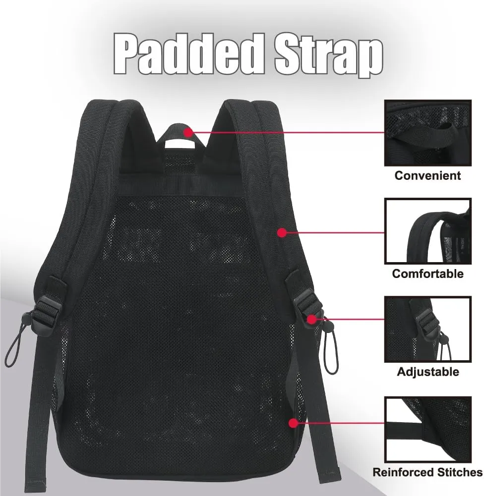 Mesh Backpack for Girls Boys, Heavy Duty Semi-Transparent Mesh Bookbag Womens Mens Mesh Backpacks for School, Sports, Beach, Swimming, Travel Black