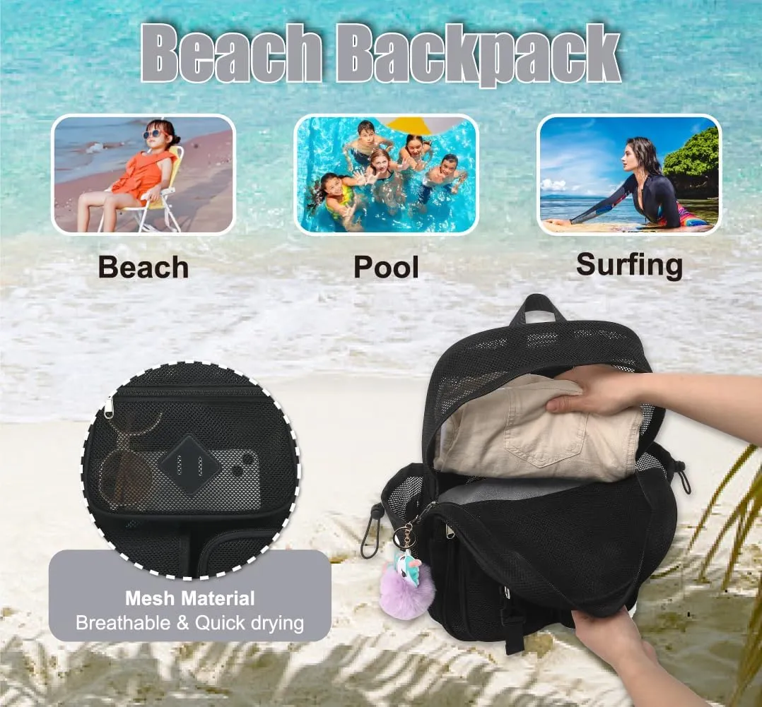 Mesh Backpack for Girls Boys, Heavy Duty Semi-Transparent Mesh Bookbag Womens Mens Mesh Backpacks for School, Sports, Beach, Swimming, Travel Black