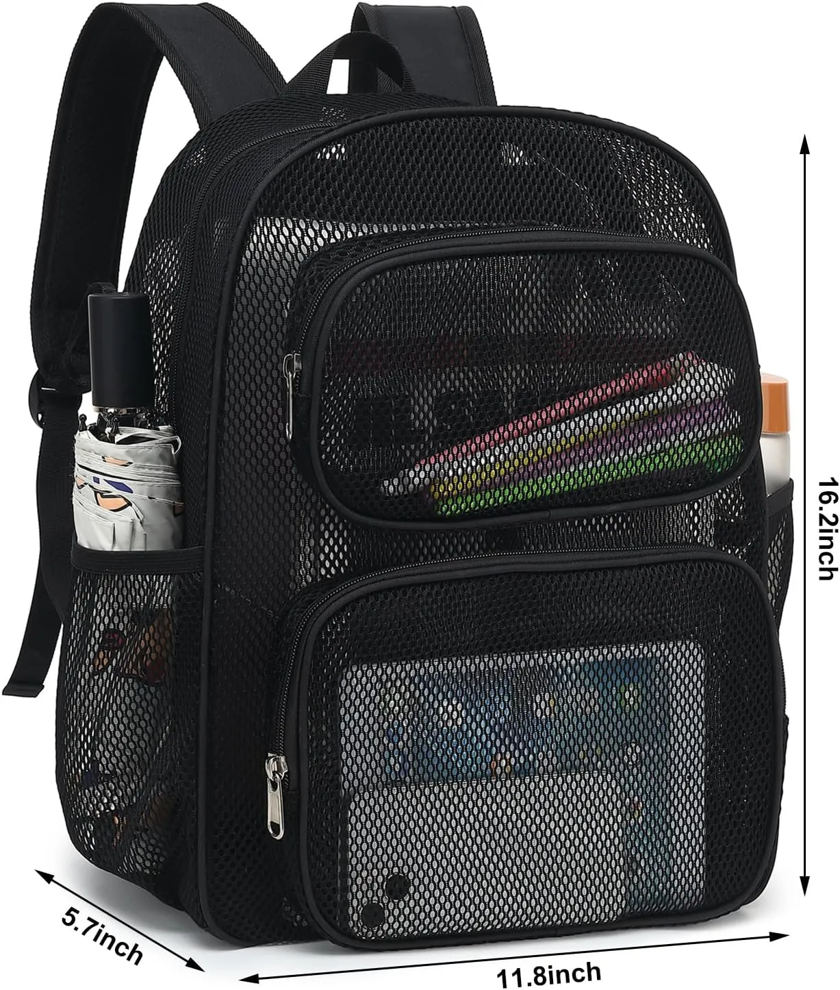 Mesh Backpack for School, Heavy Duty Girls Boys Mesh Bookbag School Bag for Adults Kids Swimming Beach Fitness Sport (Black)