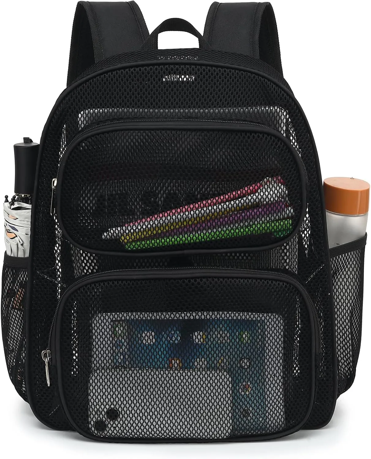 Mesh Backpack for School, Heavy Duty Girls Boys Mesh Bookbag School Bag for Adults Kids Swimming Beach Fitness Sport (Black)