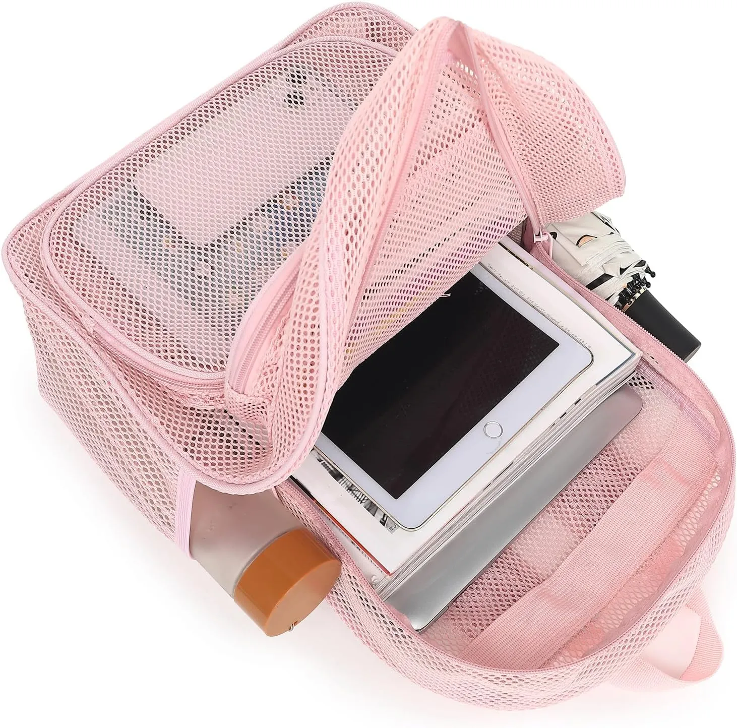 Mesh School Backpack for Girls Boys, Heavy Duty Mesh Bookbag School Bag for Adults Kids Swimming Beach Fitness Sport (Pink)